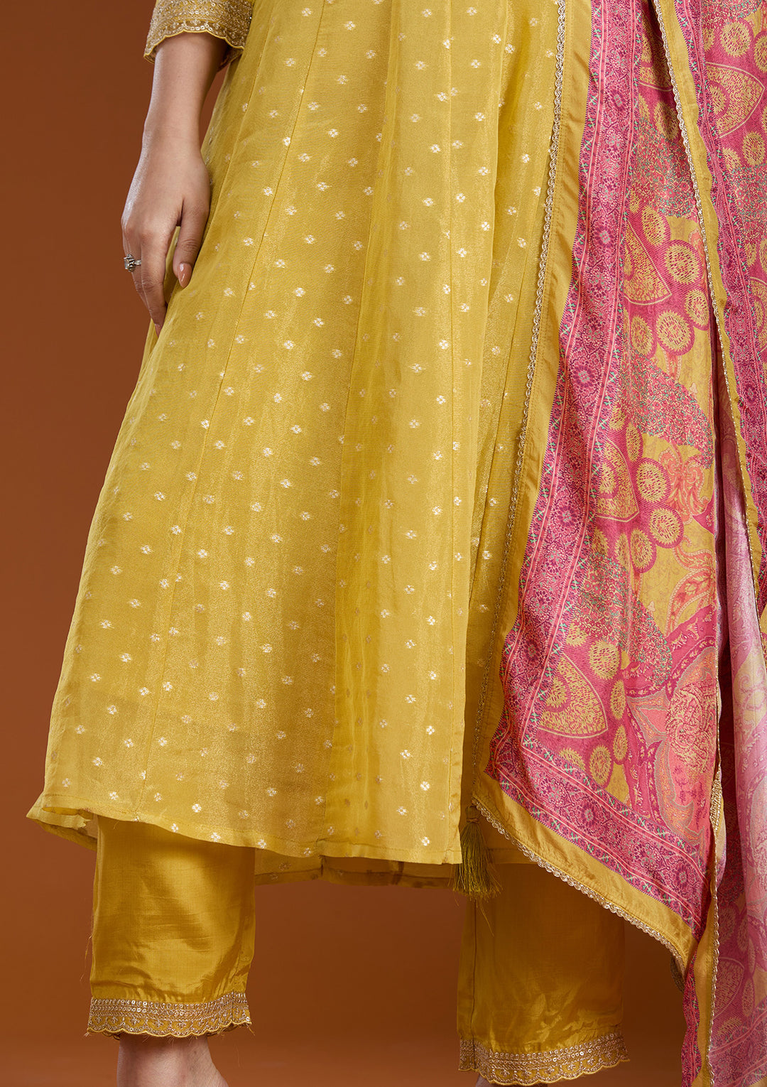 Mehendi Green Raw Silk Gold Zariwork Anarkali Kurta With Pant Regular And Dupatta