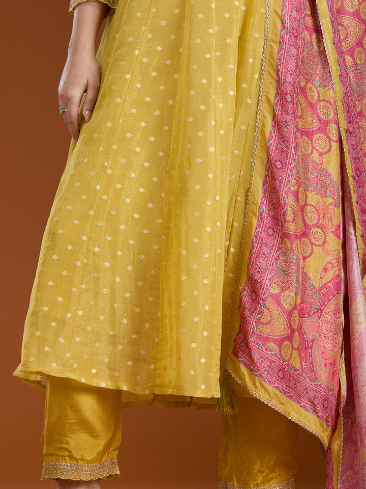 Mehandi Green Zariwork (Gold) Brocade Readymade Salwar Suit