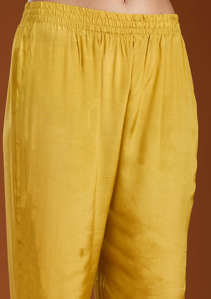 Mehendi Green Raw Silk Gold Zariwork Anarkali Kurta With Pant Regular And Dupatta