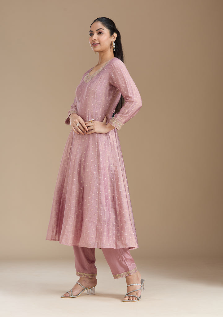 Mauve Zariwork (Gold) Tissue Readymade Salwar Suit
