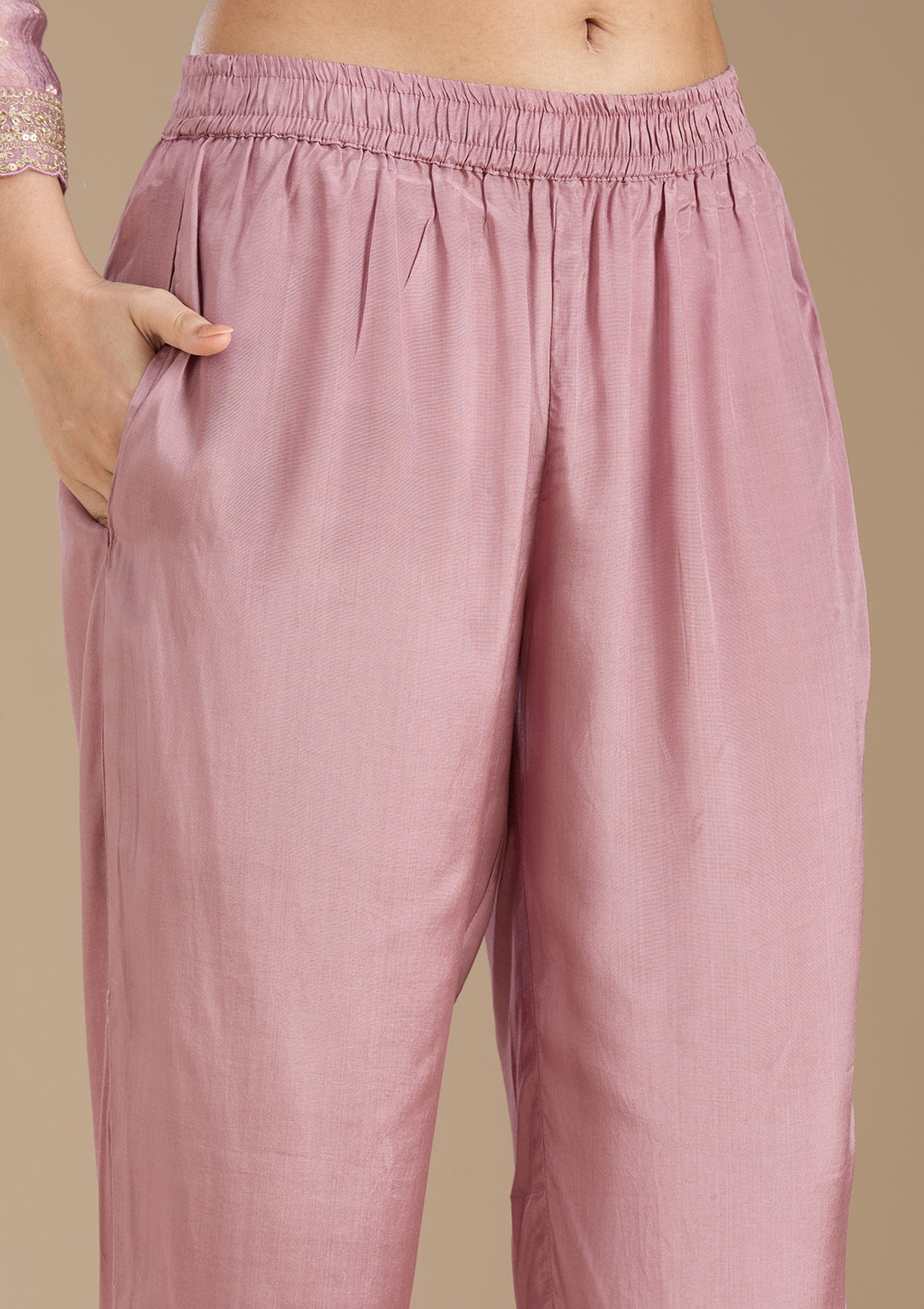 Mauve Zariwork (Gold) Tissue Readymade Salwar Suit