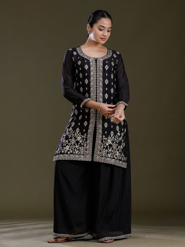 Black Zariwork (Gold) Chinon Readymade Salwar Suit