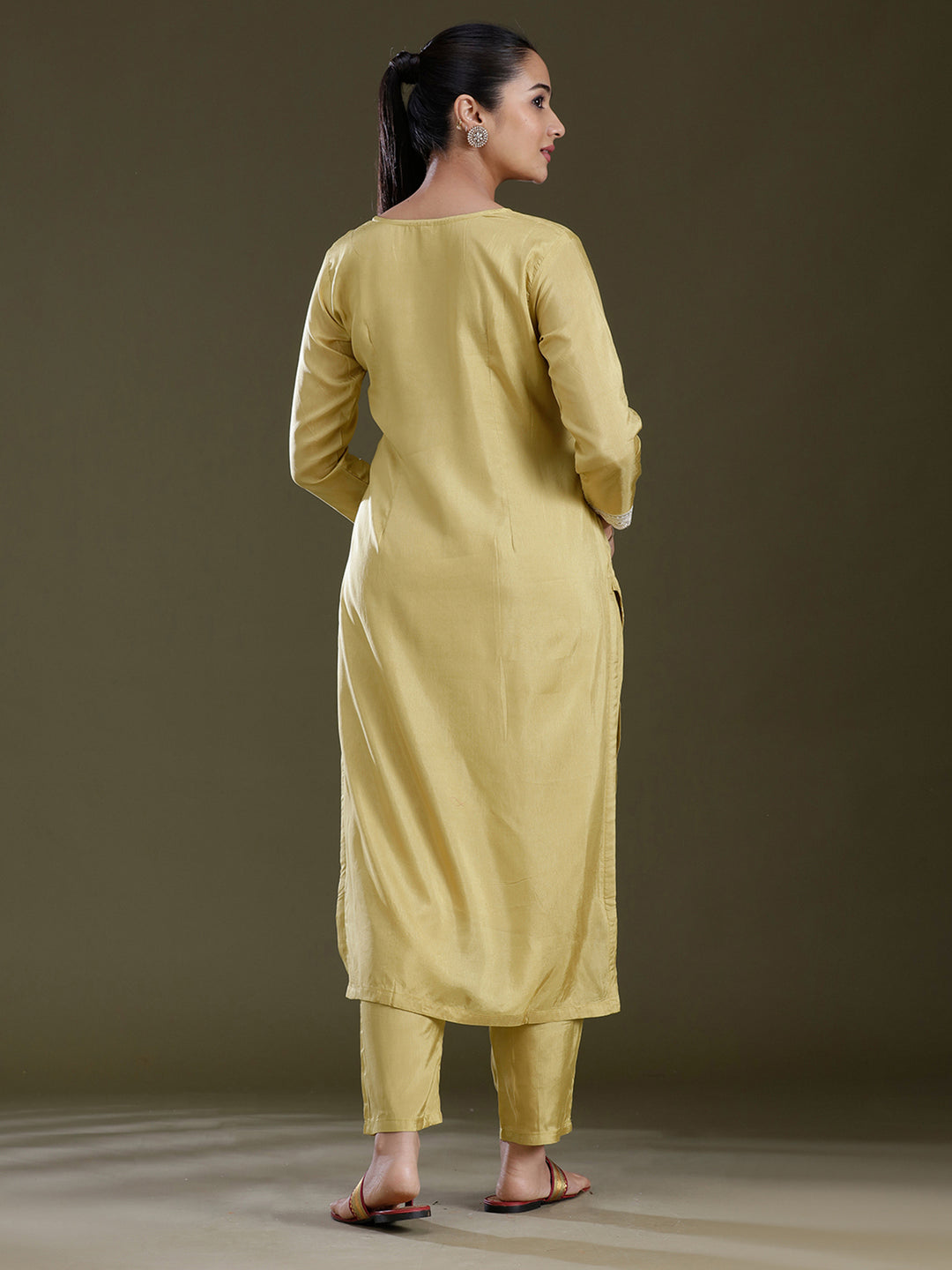 Leaf Green Threadwork Dola Silk Readymade Salwar Suit