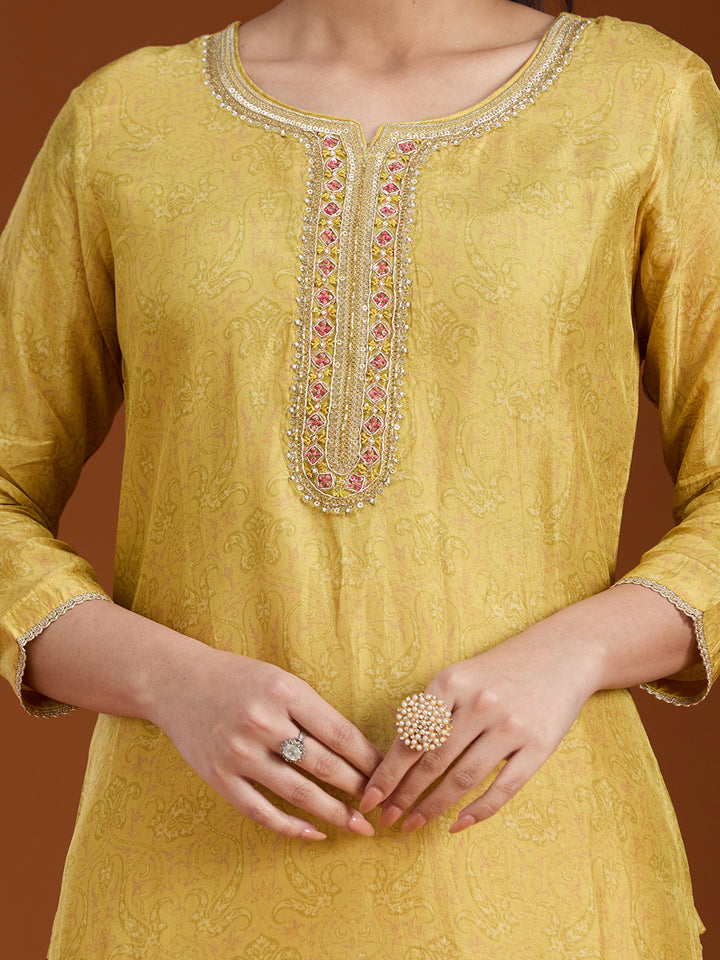 Mehandi Green Threadwork Soft Raw Silk Readymade Salwar Suit