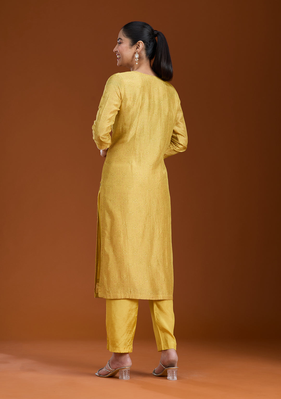 Mehendi Green Soft Raw Silk Threadwork Straight Kurta With Regular Pant And Dupatta