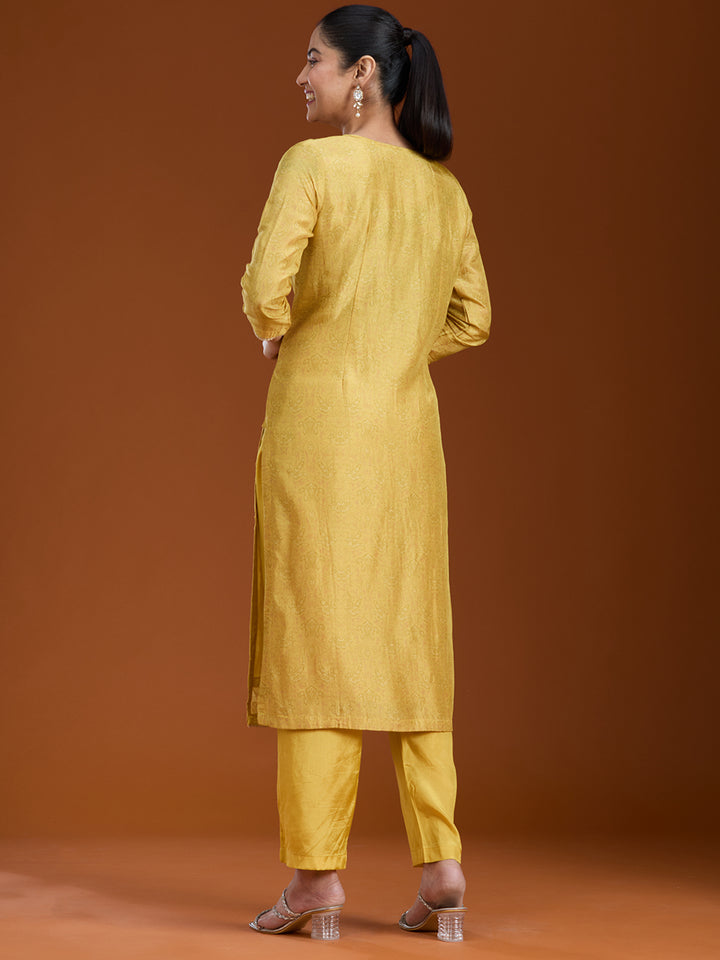 Mehandi Green Threadwork Soft Raw Silk Readymade Salwar Suit