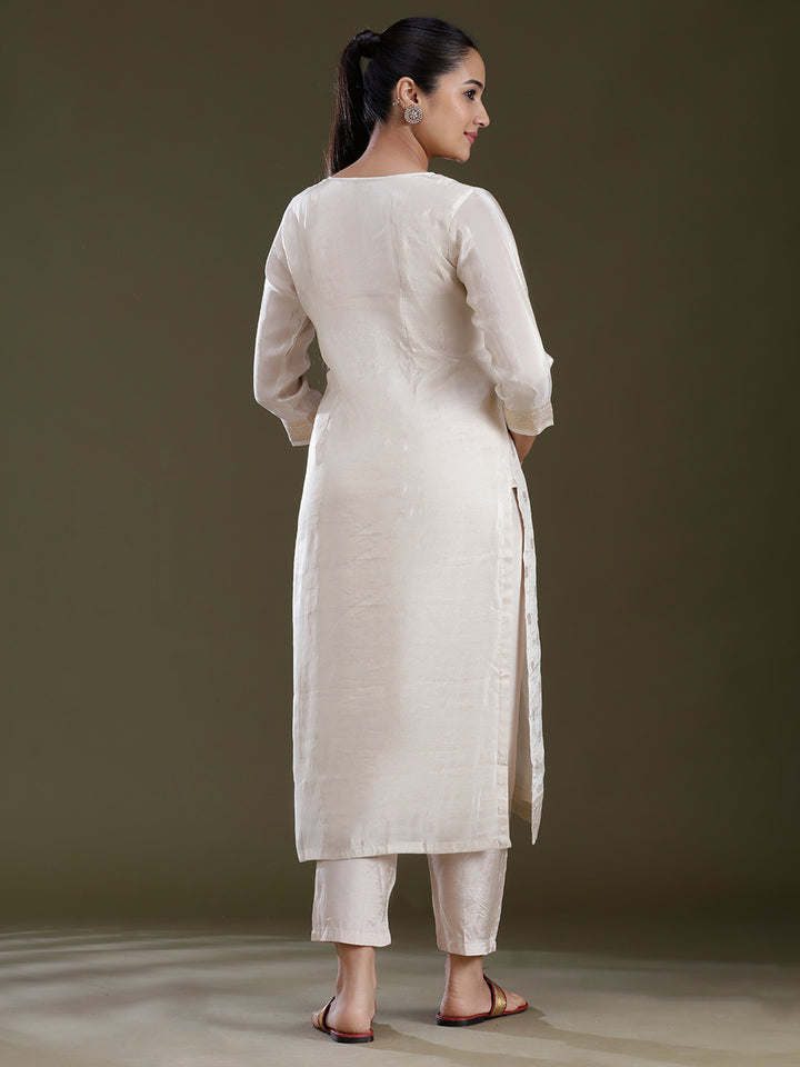 Cream Zariwork (Gold) Tissue Readymade Salwar Suit