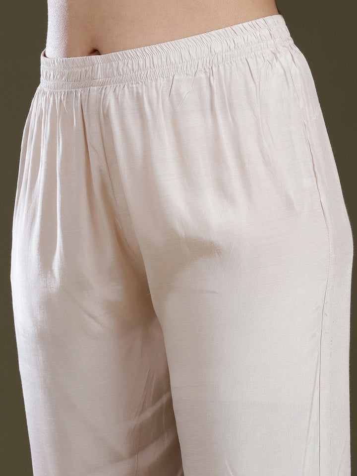 Cream Zariwork (Gold) Brocade Readymade Salwar Suit