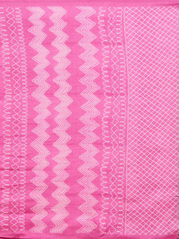 Cream Rani Pink Chanderi Threadwork Straight Kurta With Pant Regular And Dupatta
