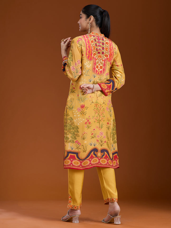 Yellow Printed Crepe Readymade Salwar Suit