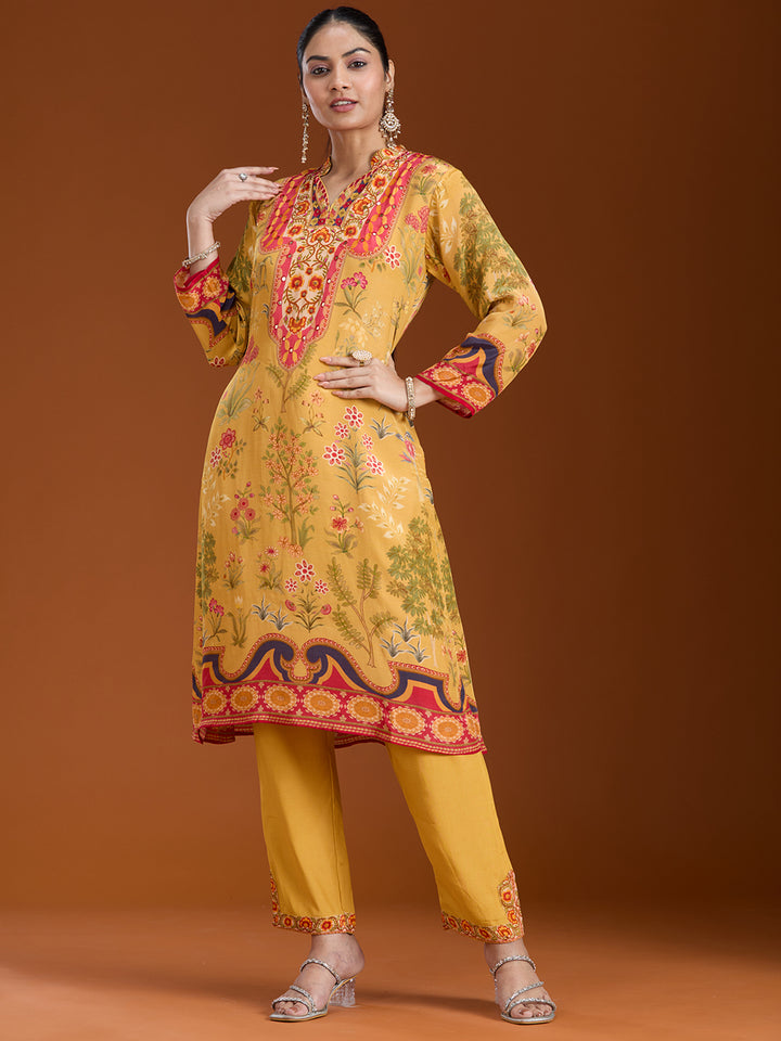 Yellow Printed Crepe Readymade Salwar Suit
