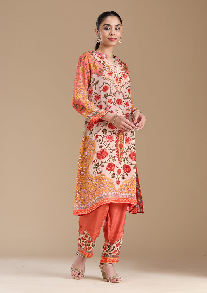 Peach  Crepe Readymade Salwar Suit