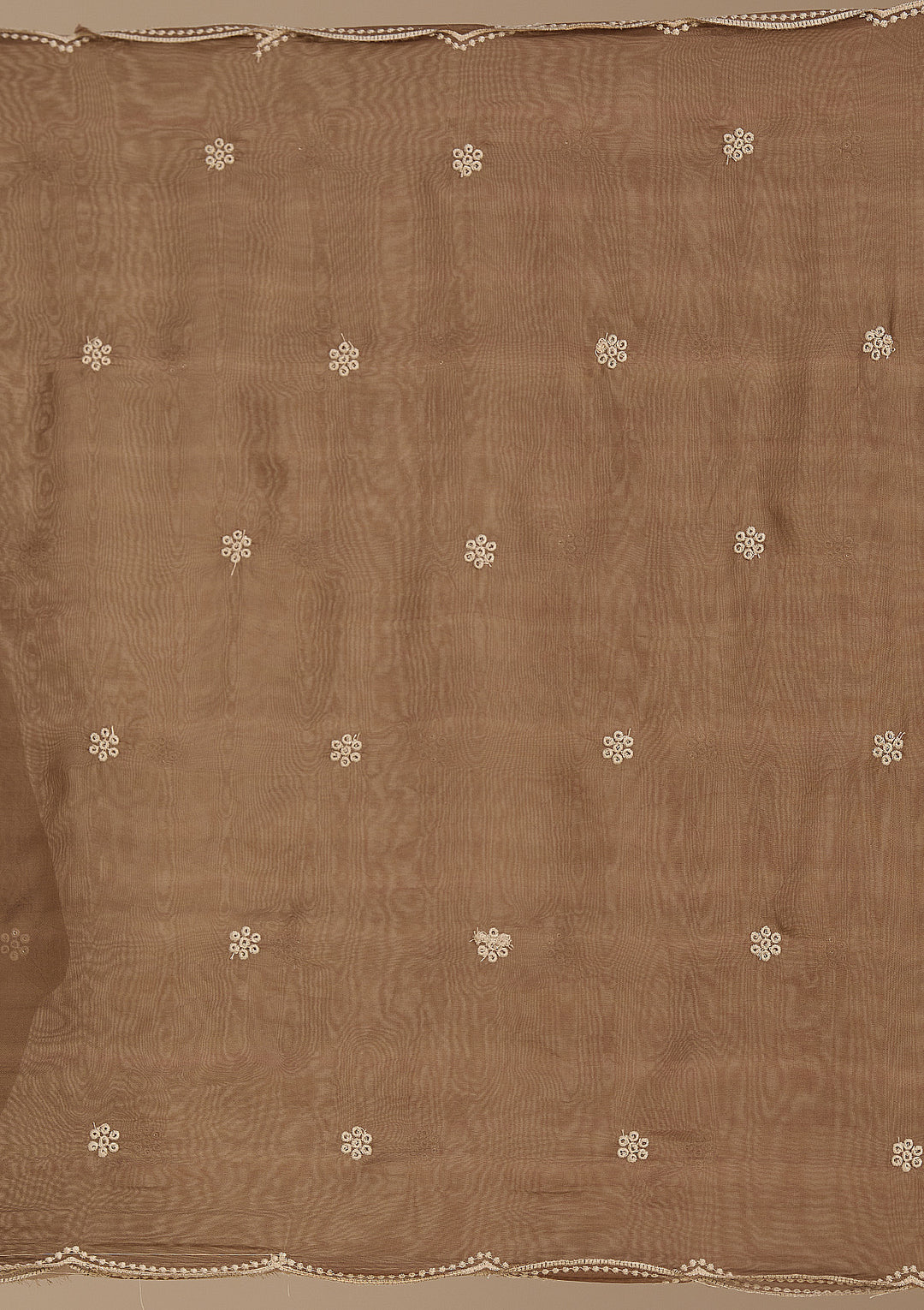 Beige Brown Chanderi Threadwork Straight Kurta With Regular Pant And Dupatta