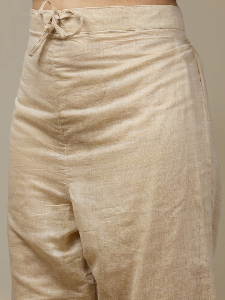 Beige Threadwork Chanderi Readymade Salwar Suit