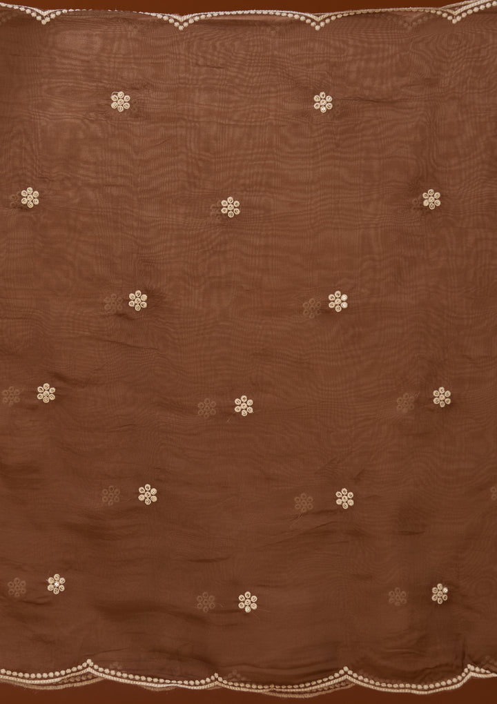 Beige Threadwork Chanderi Readymade Salwar Suit