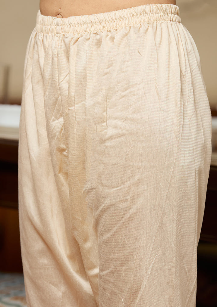 Beige Brocade Threadwork Straight Kurta With Pant Regular And Dupatta