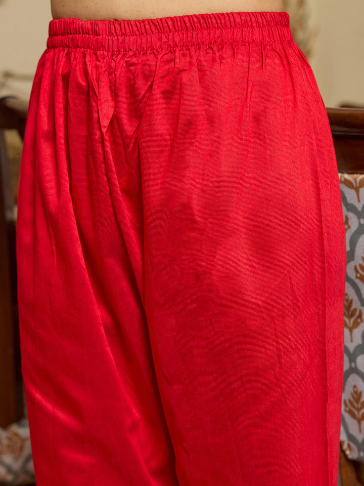 Red Crepe Abstract Geometric Printed Straight Kurta With Regular Pant And Dupatta
