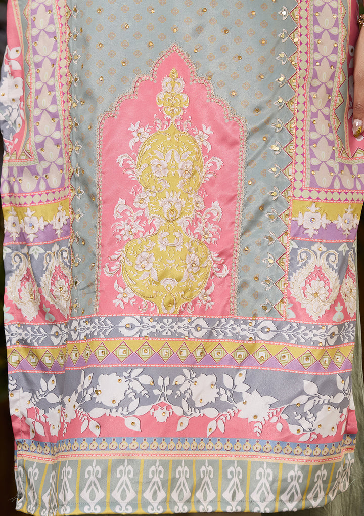 Pista Green Crepe Abstract Geometric Printed Straight Kurta With Pant Regular And Dupatta