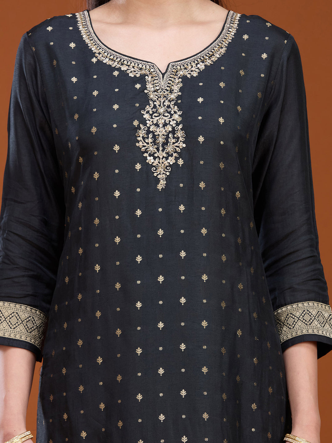 Black Sequins Dola Silk Readymade Salwar Suit