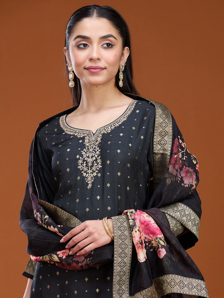 Black Sequins Dola Silk Readymade Salwar Suit