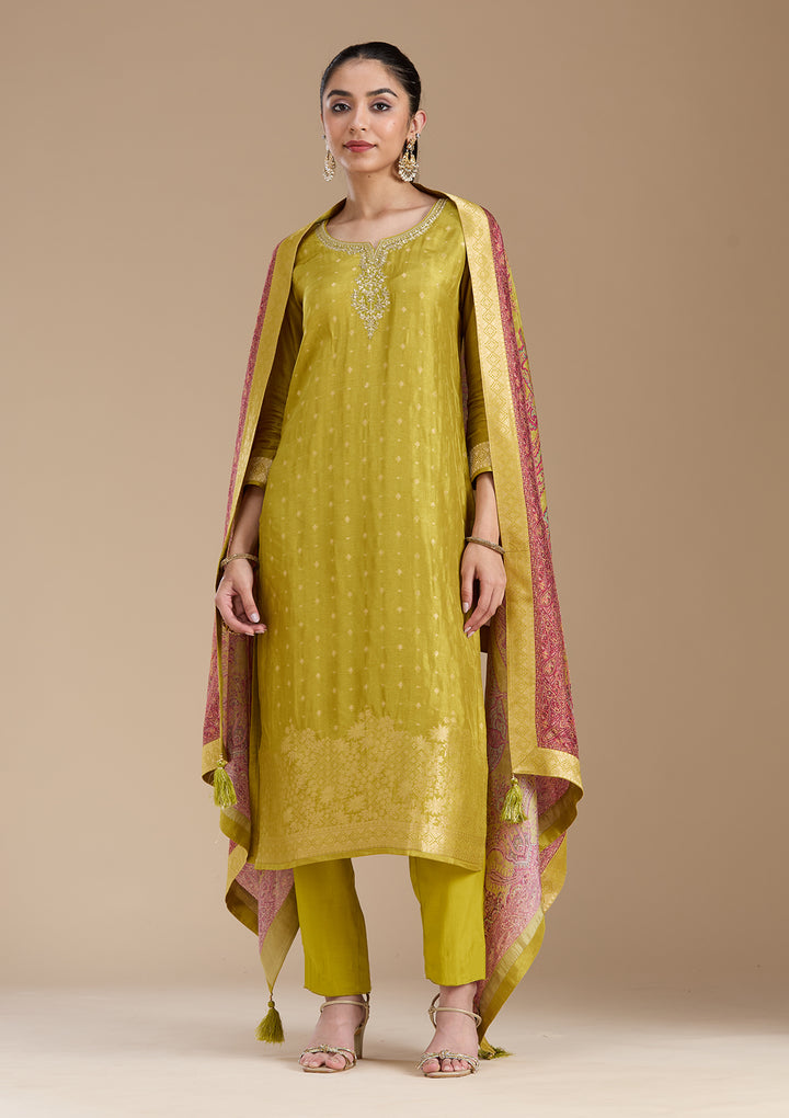 Mehandi Green Cording Banarasi Readymade Salwar Suit