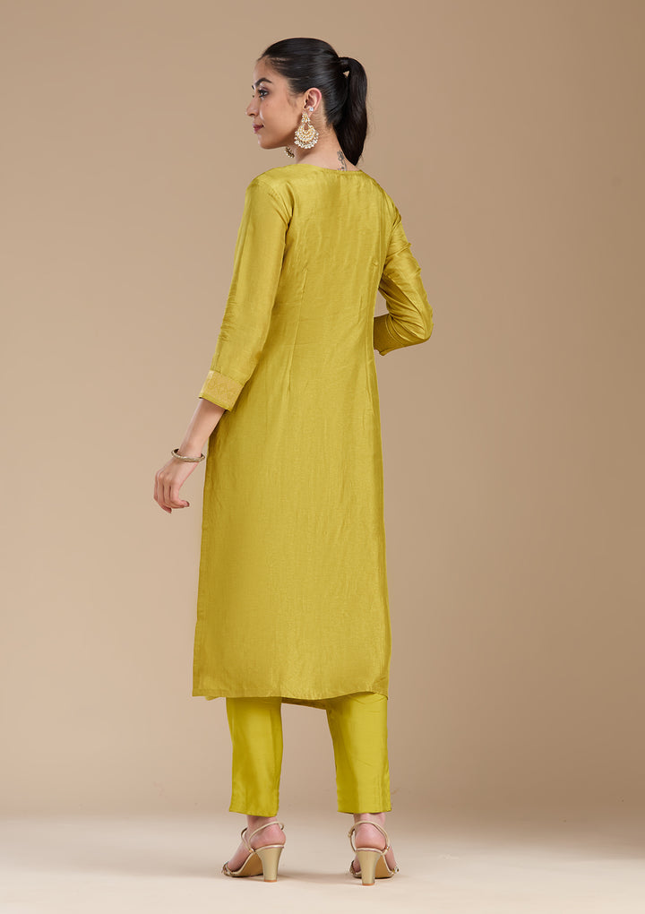 Mehandi Green Cording Banarasi Readymade Salwar Suit