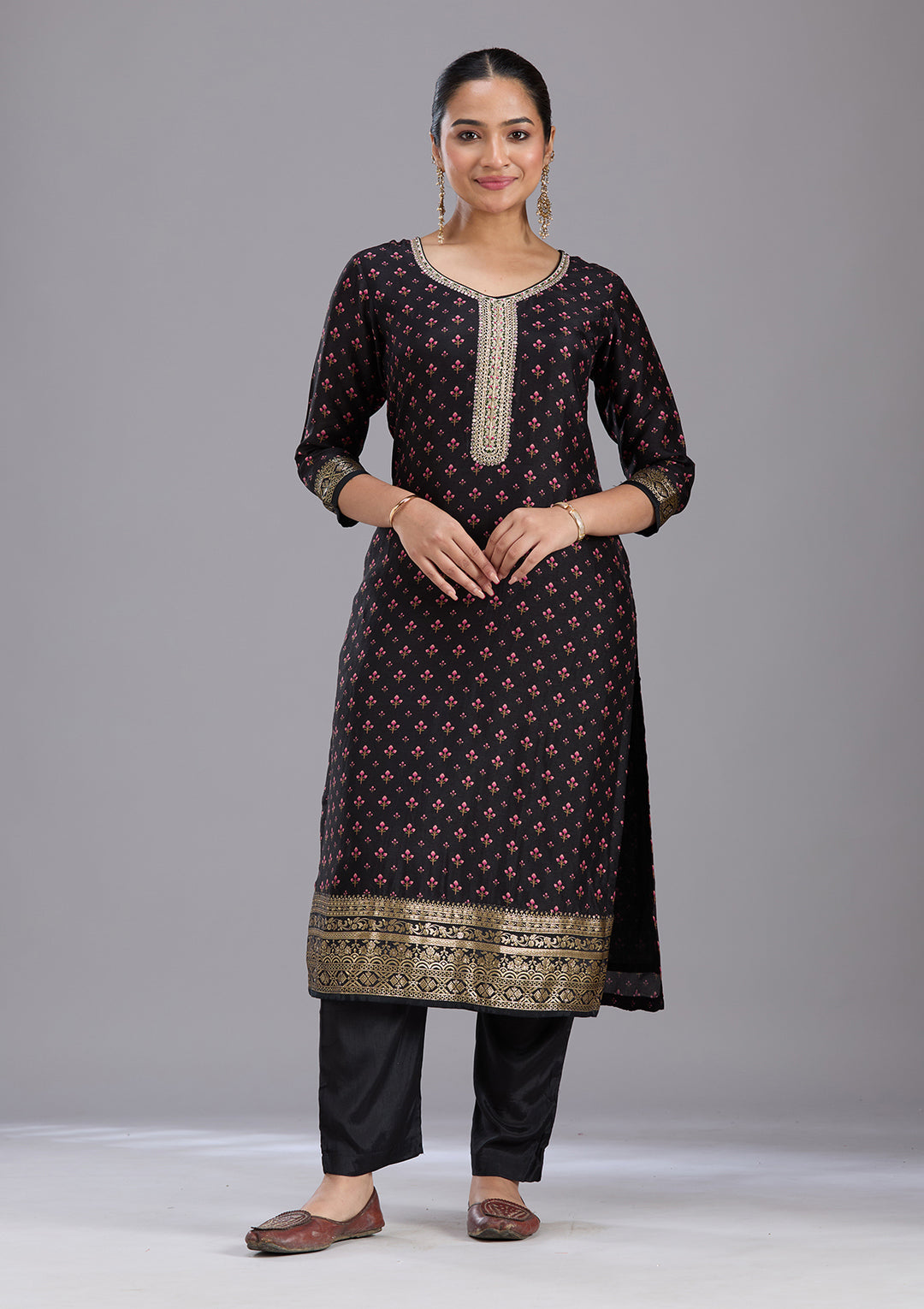 Black Zariwork Soft Raw Silk Readymade Salwar Suit