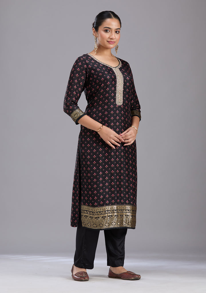 Black Zariwork Soft Raw Silk Readymade Salwar Suit