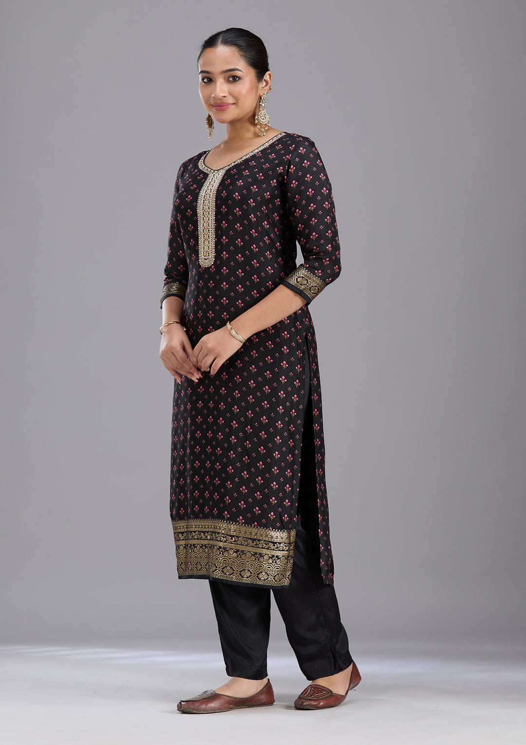 Black Zariwork Soft Raw Silk Readymade Salwar Suit