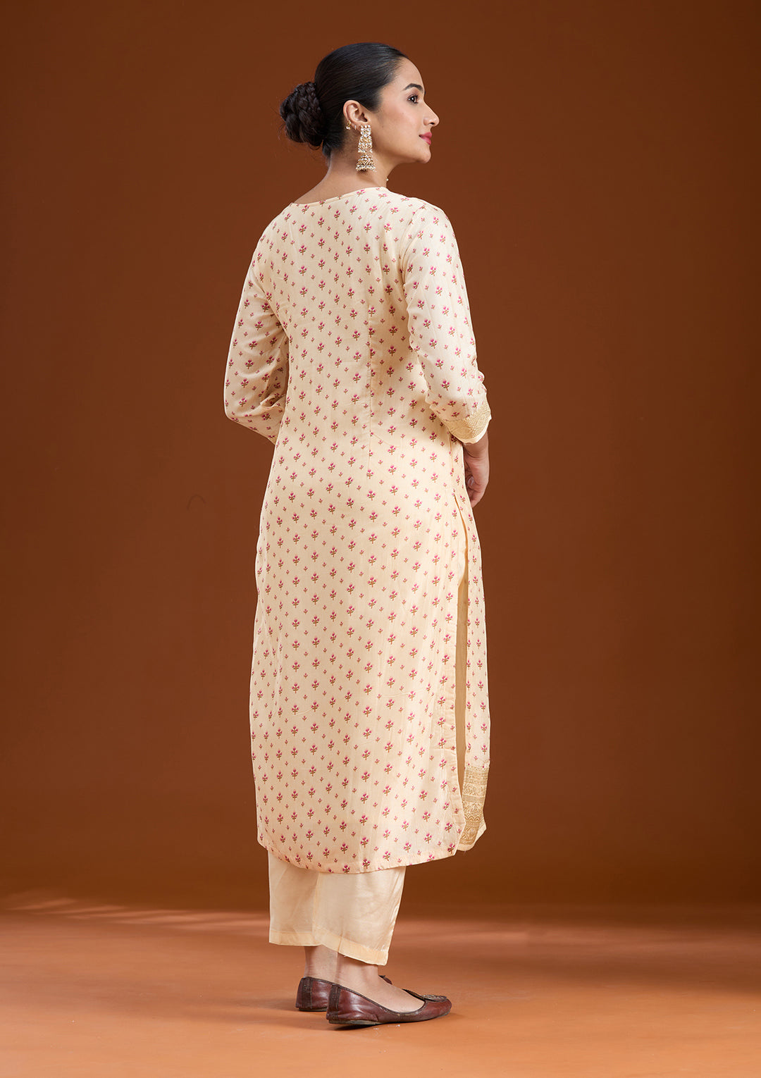 Beige Sequins Soft Raw Silk Readymade Salwar Suit