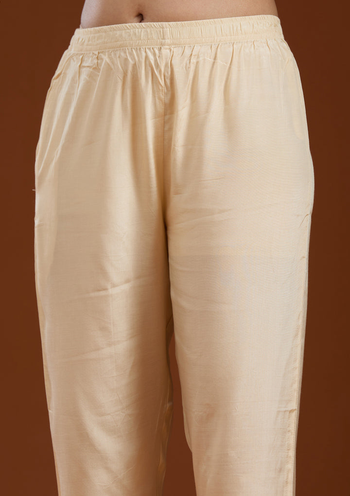 Beige Sequins Soft Raw Silk Readymade Salwar Suit