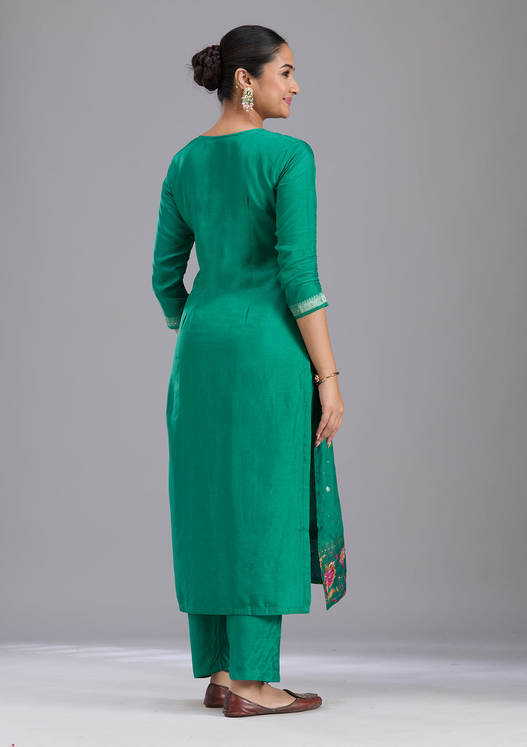 Rama Green Sequins Soft Raw Silk Readymade Salwar Suit