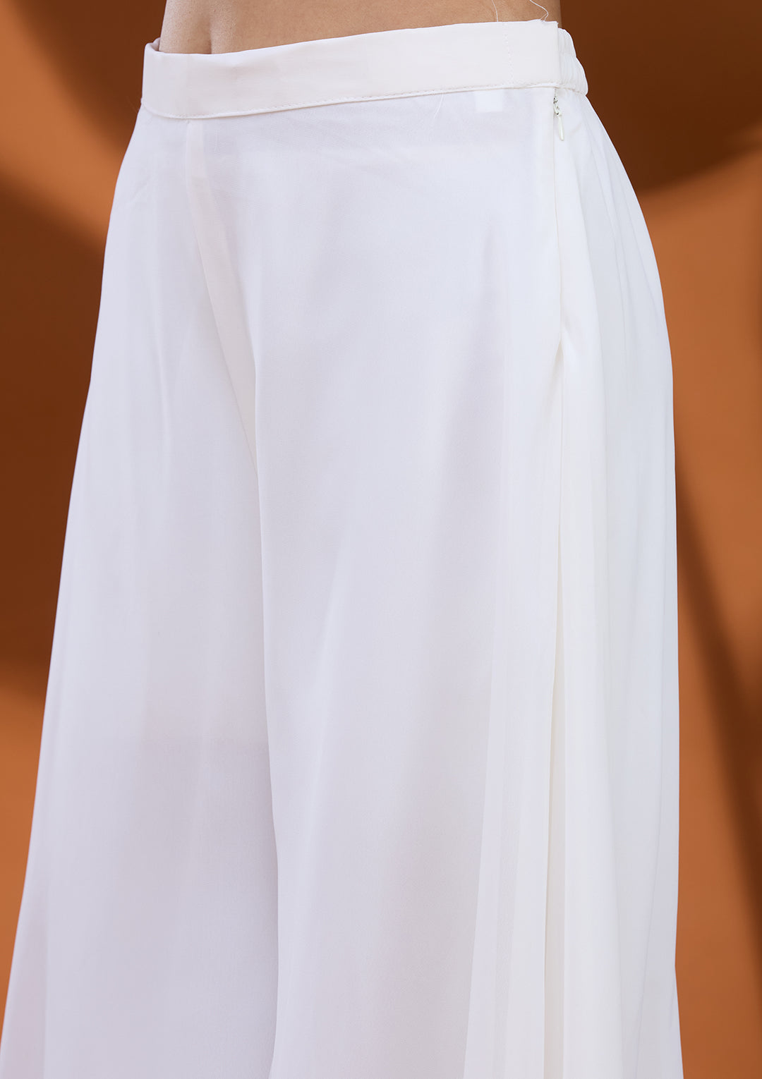 White Threadwork Georgette Readymade Salwar Suit