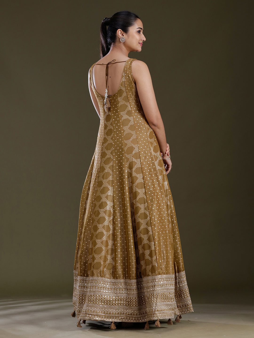 Gold Sequins Soft Raw Silk Readymade Salwar Suit