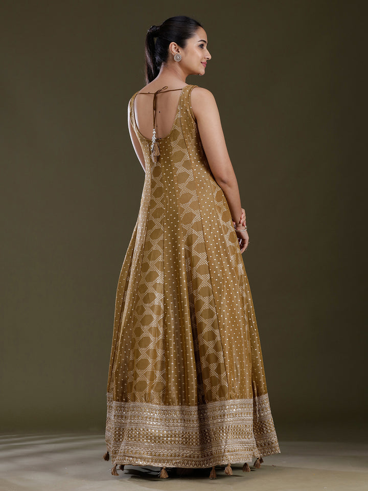 Gold Sequins Soft Raw Silk Readymade Salwar Suit