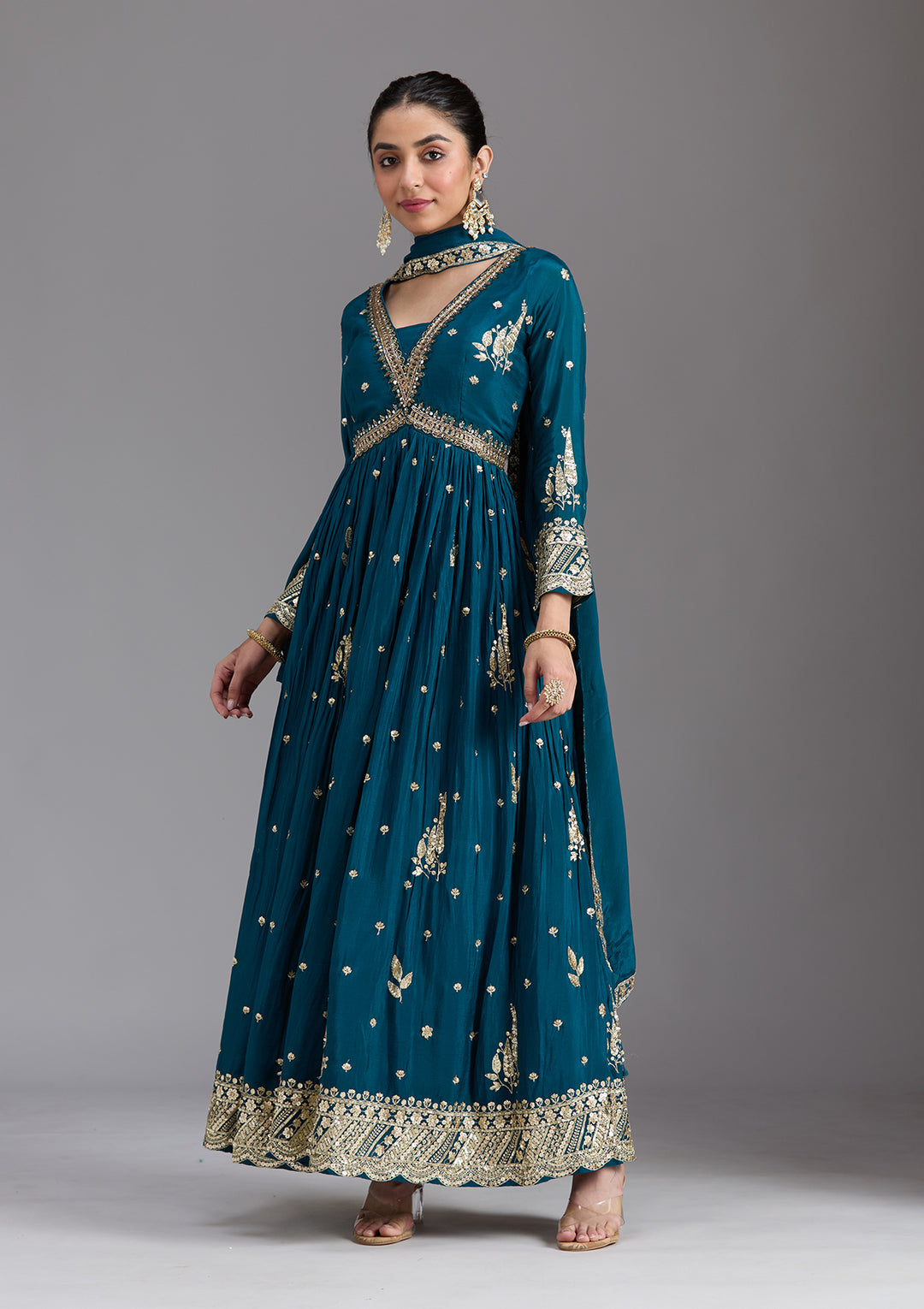 Navy Blue Cutdana Chinon Readymade Salwar Suit