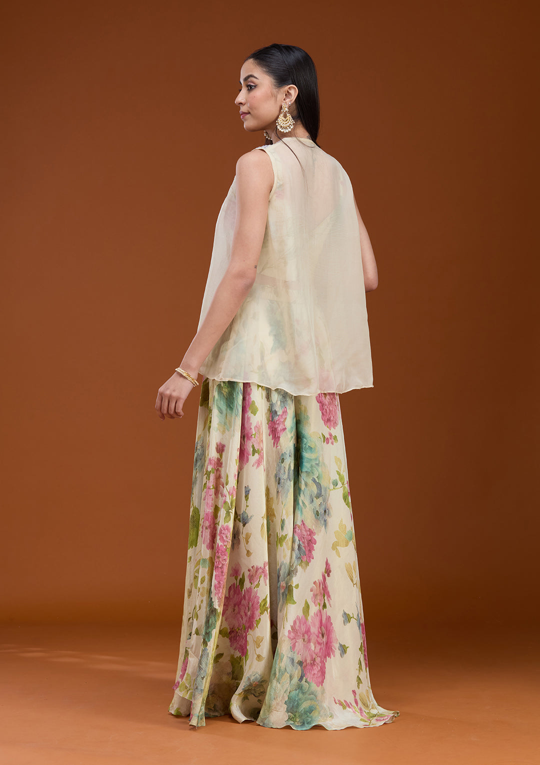 Off White Printed Crepe Readymade Salwar Suit