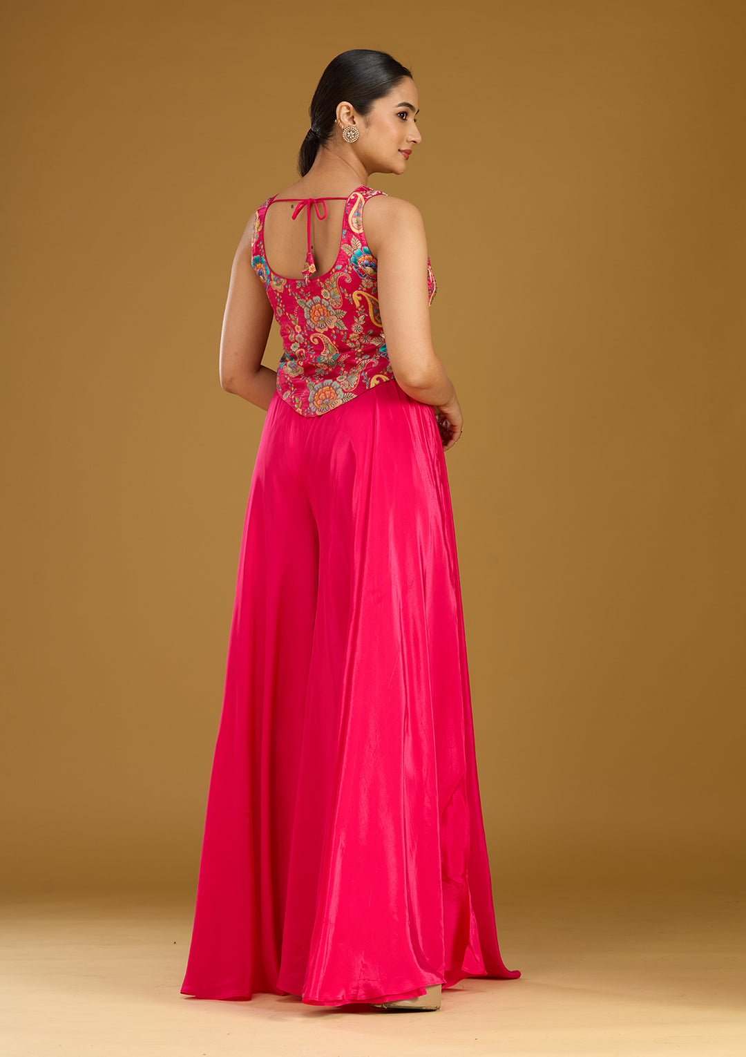 Rani Pink Zariwork (Gold) Chinon Readymade Salwar Suit