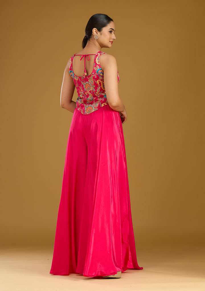 Rani Pink Zariwork (Gold) Chinon Readymade Salwar Suit