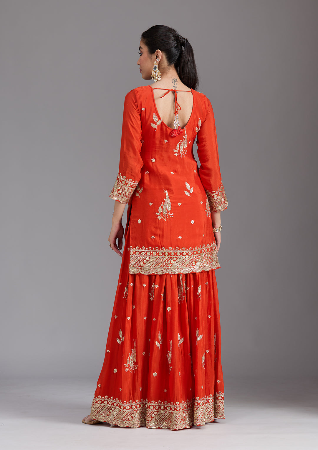 Orange Zariwork (Gold) Chinon Readymade Sharara Suit