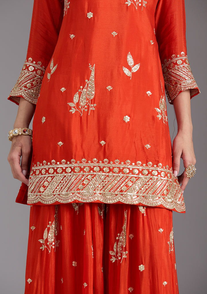 Orange Zariwork (Gold) Chinon Readymade Sharara Suit