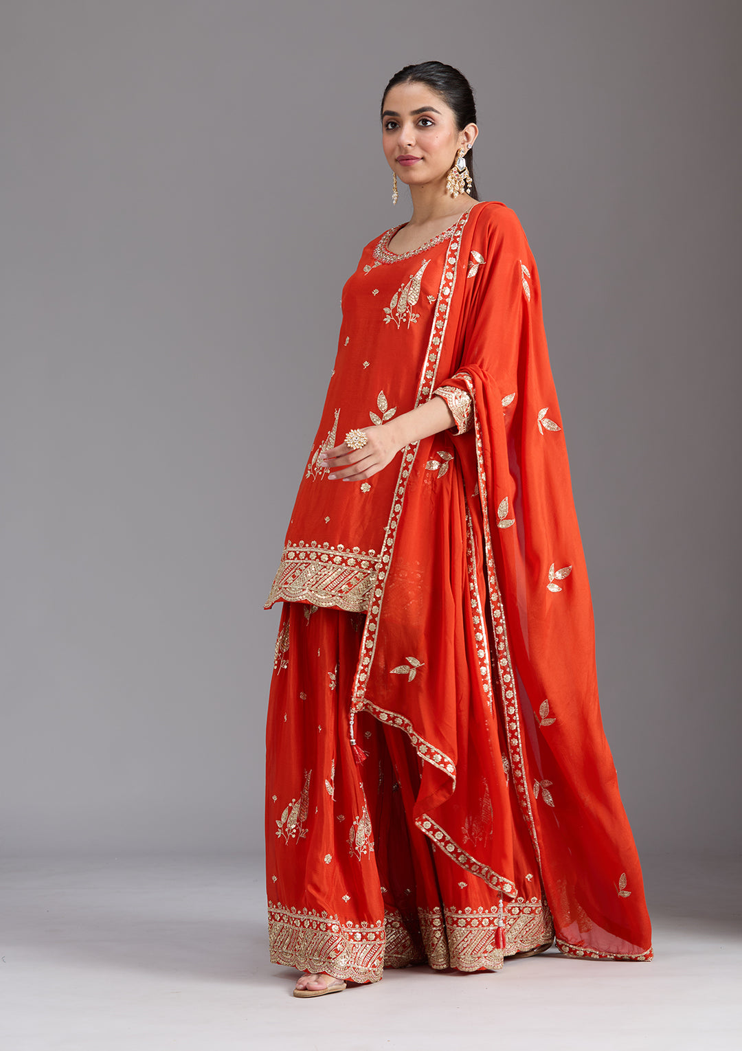 Orange Zariwork (Gold) Chinon Readymade Sharara Suit