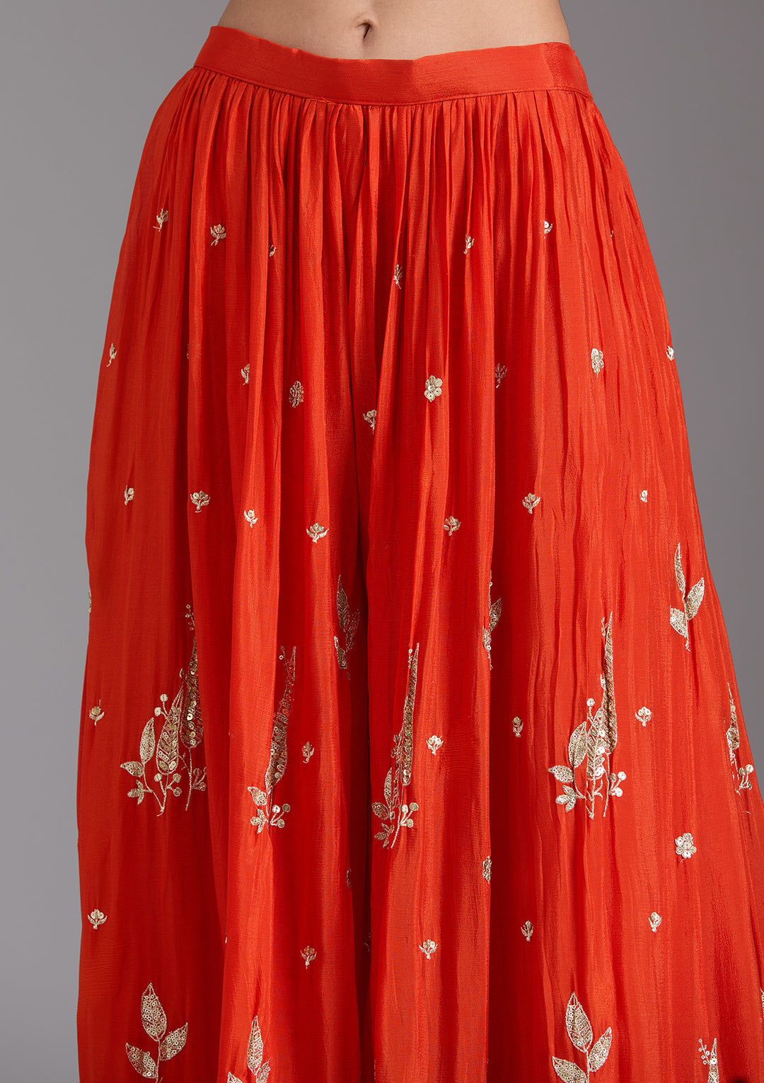 Orange Zariwork (Gold) Chinon Readymade Sharara Suit