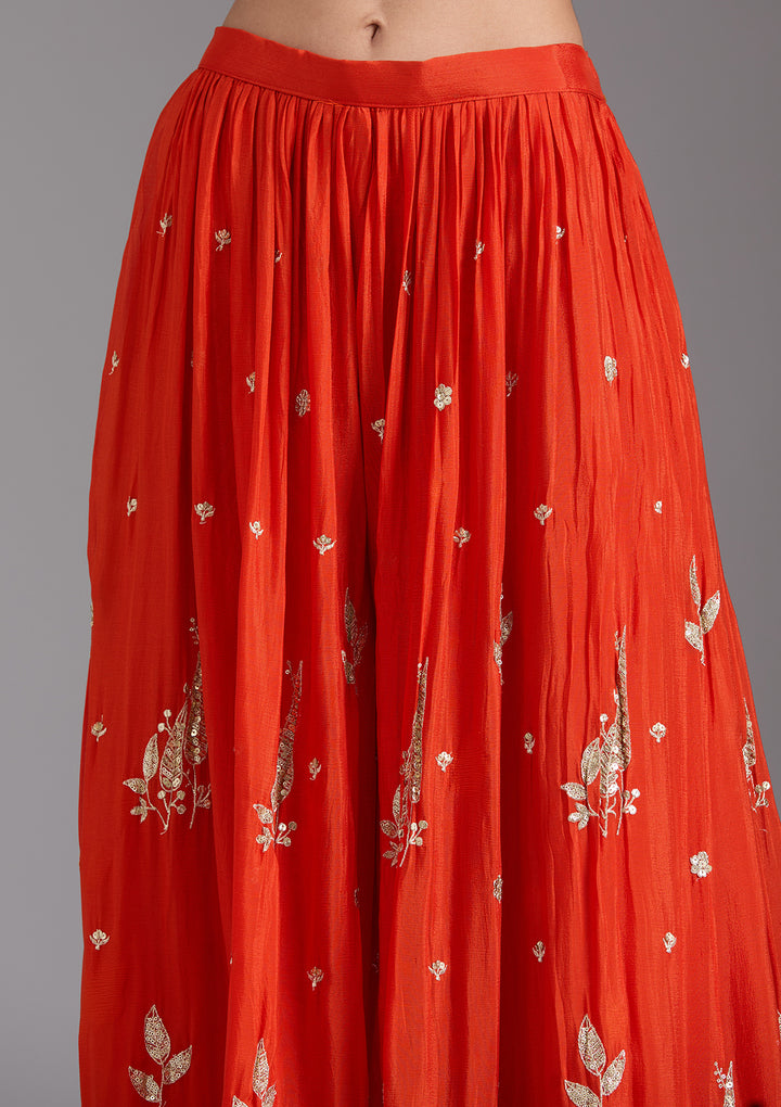 Orange Zariwork (Gold) Chinon Readymade Sharara Suit