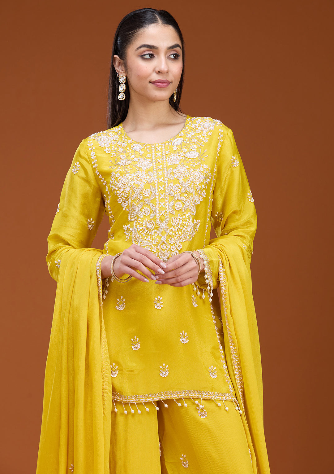 Mustard Sequins Soft Raw Silk Readymade Salwar Suit