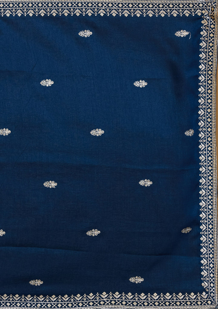 Navy Blue Stonework (Silver) Soft Raw Silk Readymade Salwar Suit
