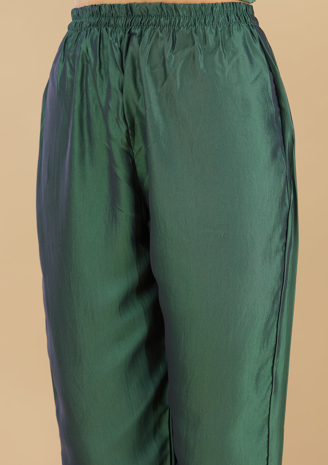 Leaf Green Soft Raw Silk Gold Zariwork Straight Kurta With Pant Regular And Dupatta