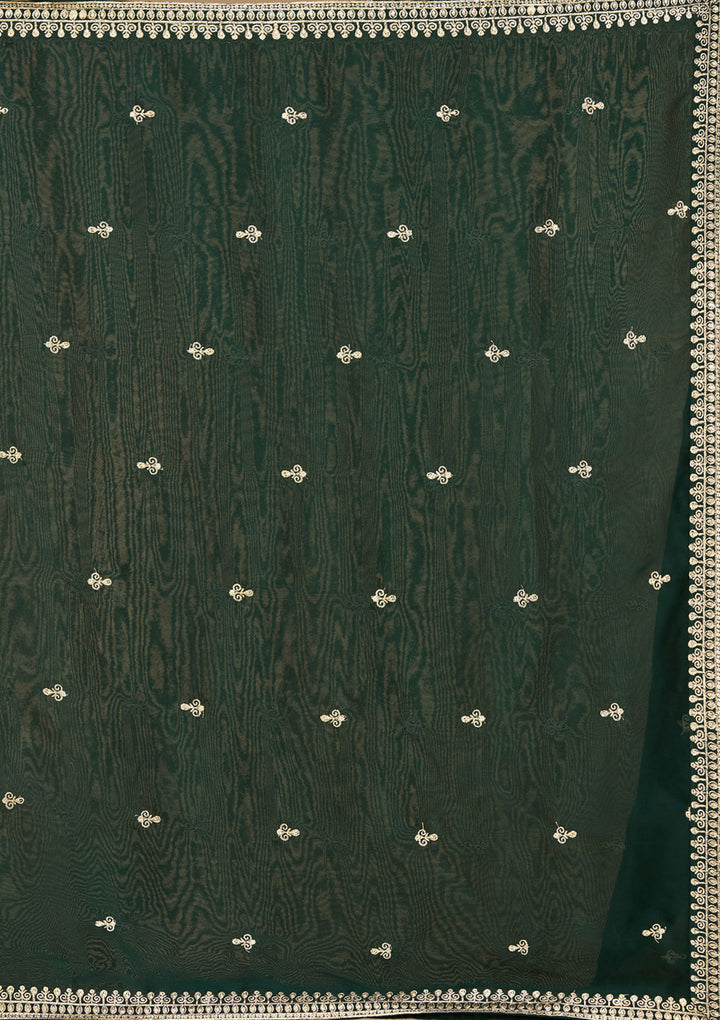 Leaf Green Soft Raw Silk Gold Zariwork Straight Kurta With Pant Regular And Dupatta