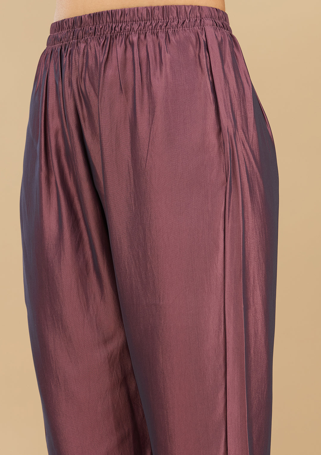 Purple Soft Raw Silk Gold Zariwork Straight Kurta With Pant Regular And Dupatta
