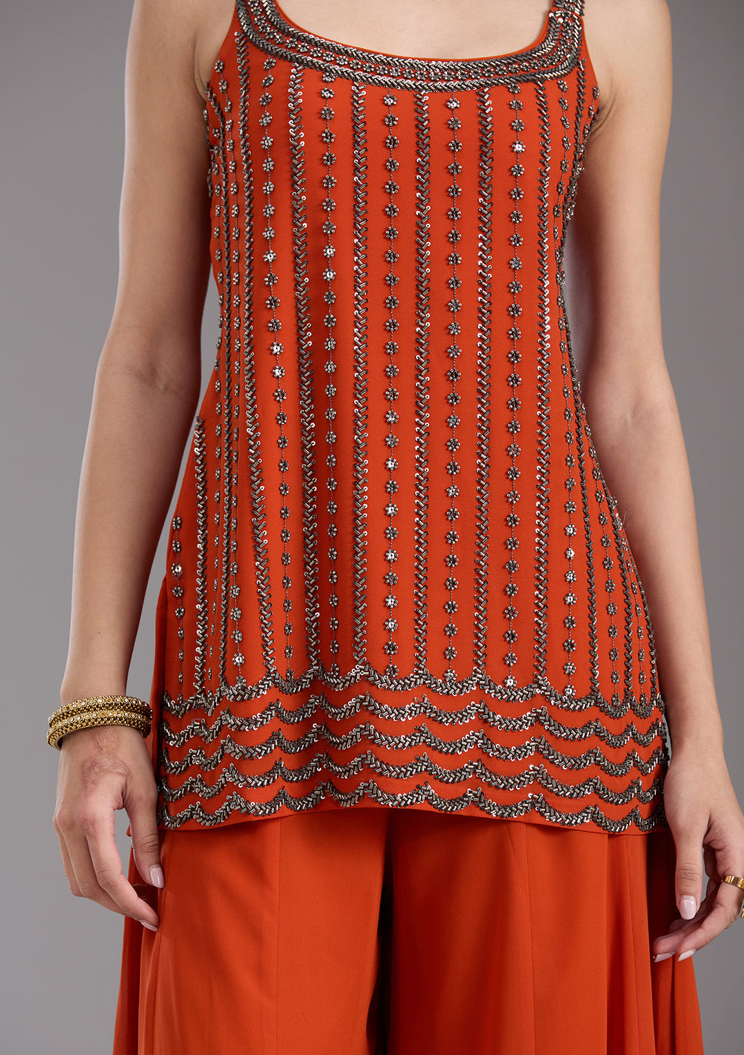 Orange Cutdana Georgette Readymade Salwar Suit